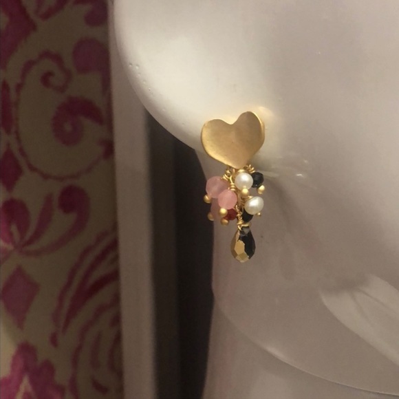 Matte Gold Heart with Beads Earrings,NWT-Boutique - Picture 3 of 4